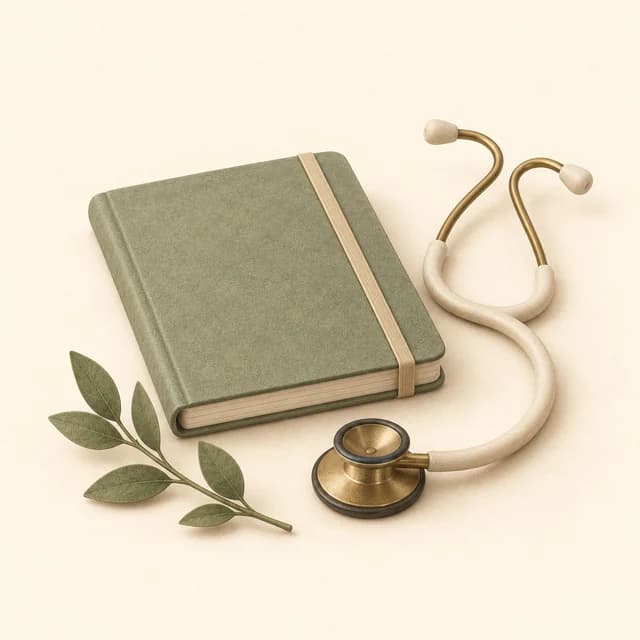 Illustration of a notebook and stethoscope for a health consultation