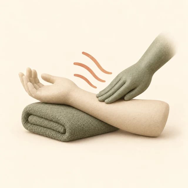 Illustration of hands gently treating a sculpted arm on a folded towel