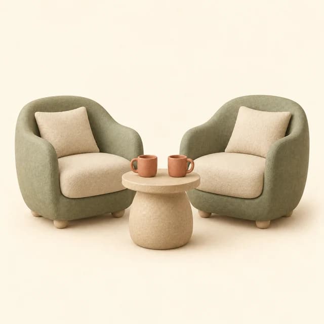 Illustration of two counselling chairs and two mugs on a small table