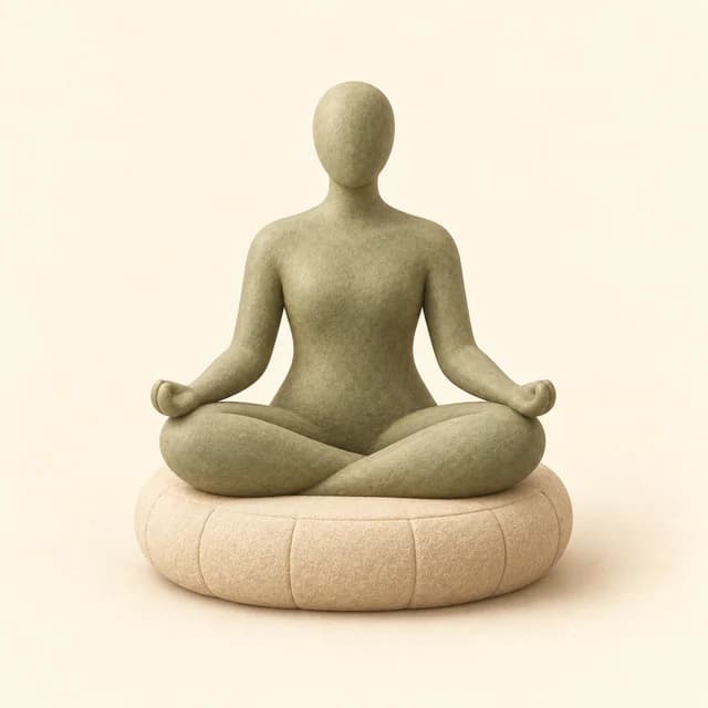 Illustration of a faceless figure meditating cross-legged on a cushion