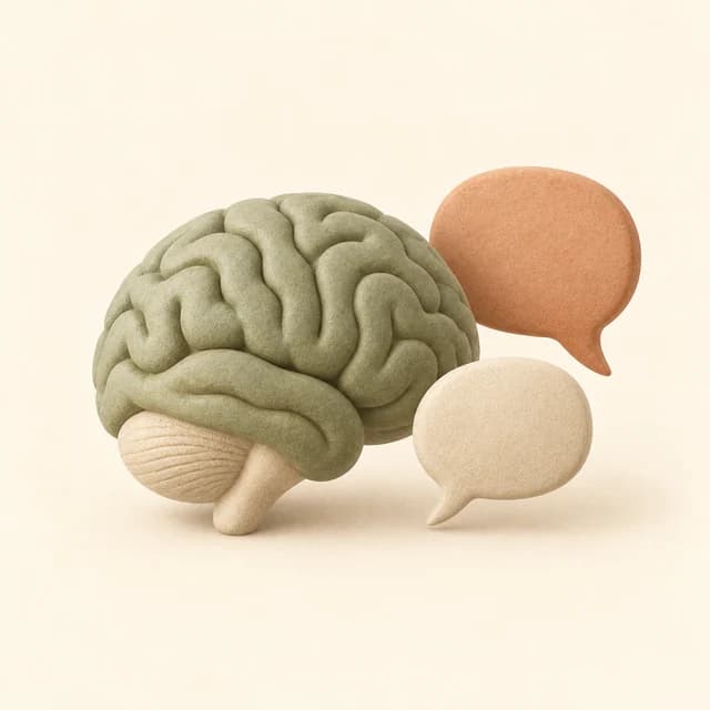 Illustration of a sculpted brain with two speech bubbles